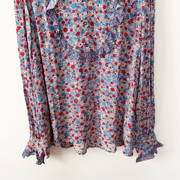 Boden Frilly Printed Popover 1/2 Button Front Blouse Size 14 NEW Blue Floral - Picture 3 of 10